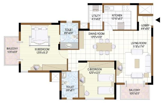Plan of two bedroom unit at Prestige Notting Hill