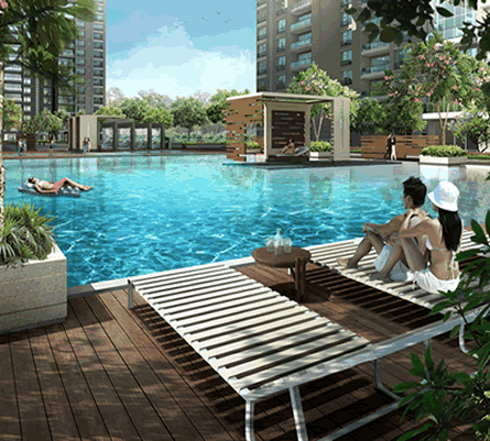 swimming pool area of Raheja Pebble Bay