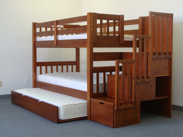 A bunk-cum-trundle bed