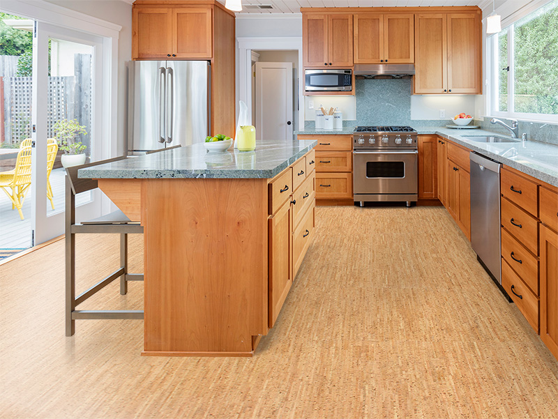 cork flooring in kitchen and bath