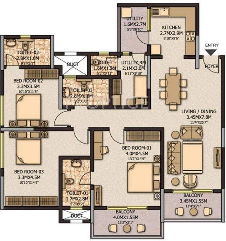 sobha-city-casa-serenita-3-bed floor plan